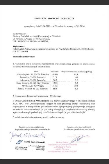 OŚ Żórawina - PFU, studium wykonalności, wniosek o dotację z RPO WD 3.1a