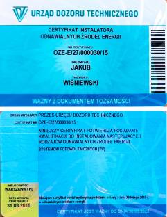 Certyfikat UDT OZE PV
